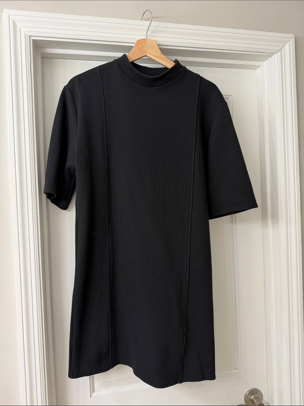 Zara Black Short-Sleeve Mock Neck Mini Dress